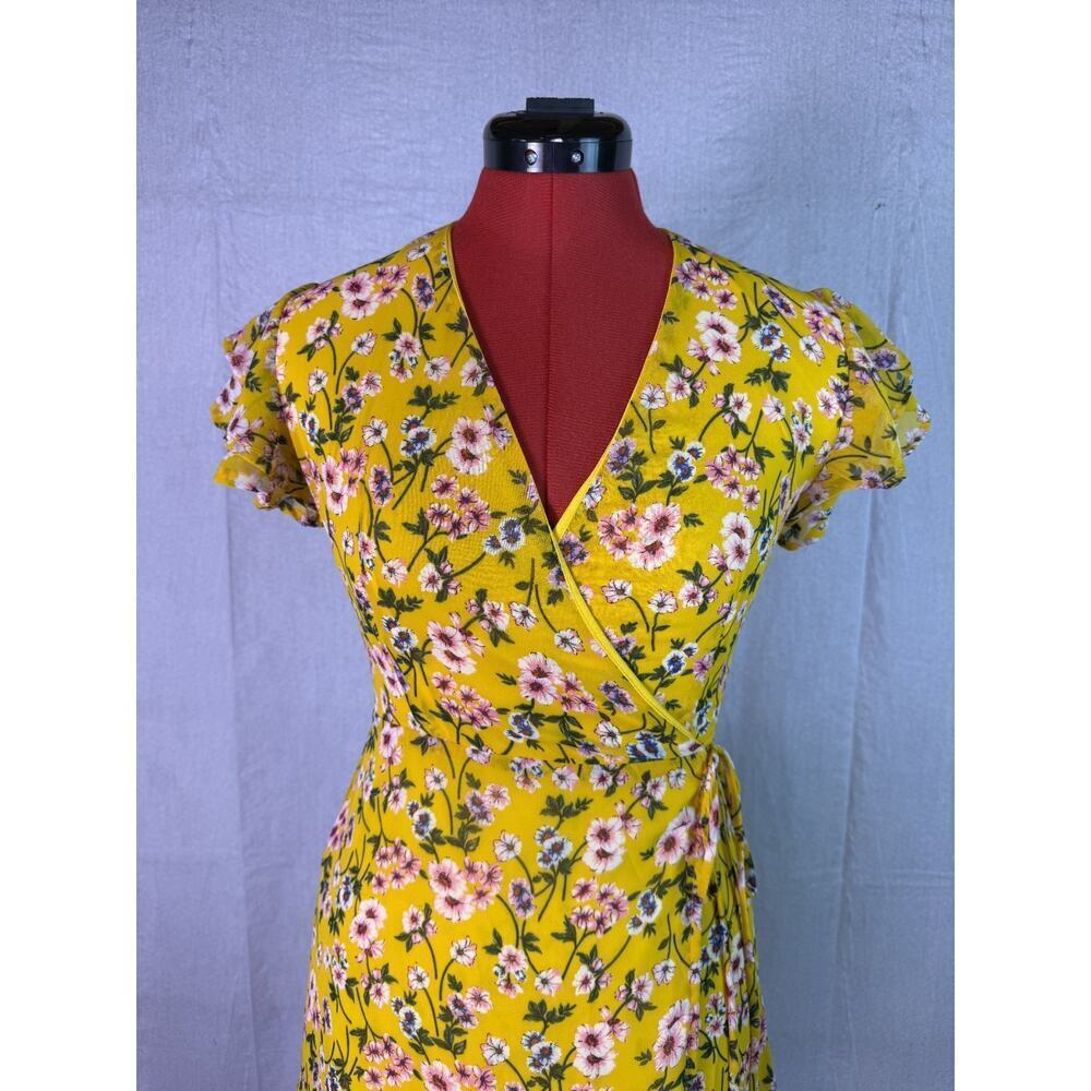 Harper Heritage Dora Yellow Floral Wrap Dress Size XS Summer Party Cocktail C710 - Picture 2 of 10
